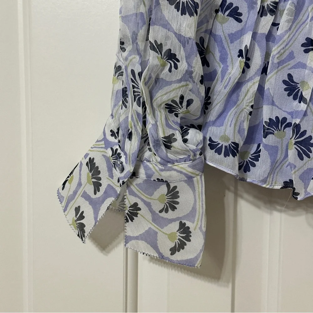 NWT Rebecca Taylor Deco Floral Print Silk Blouse Fleur Aster Ruffle Peplum Sz 8 - Picture 10 of 13